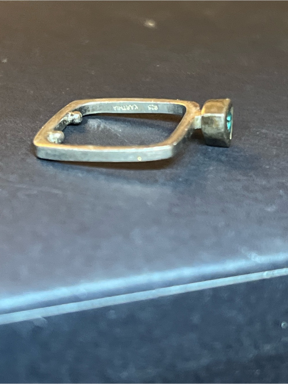 Handcrafted Geometric Silver Ring with Green Stone